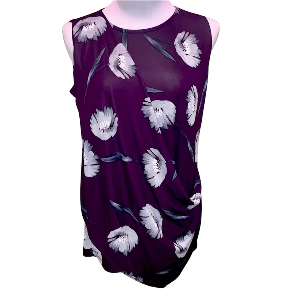 Alfani Purple Floral Faux Wrap Blouse Sz M - Picture 1 of 6